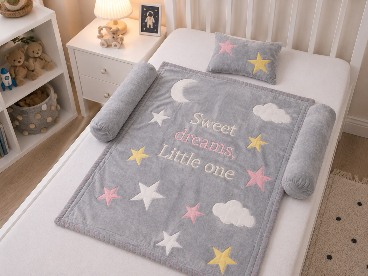 Sweet Dreams Little One Baby Quilt Set – Grey