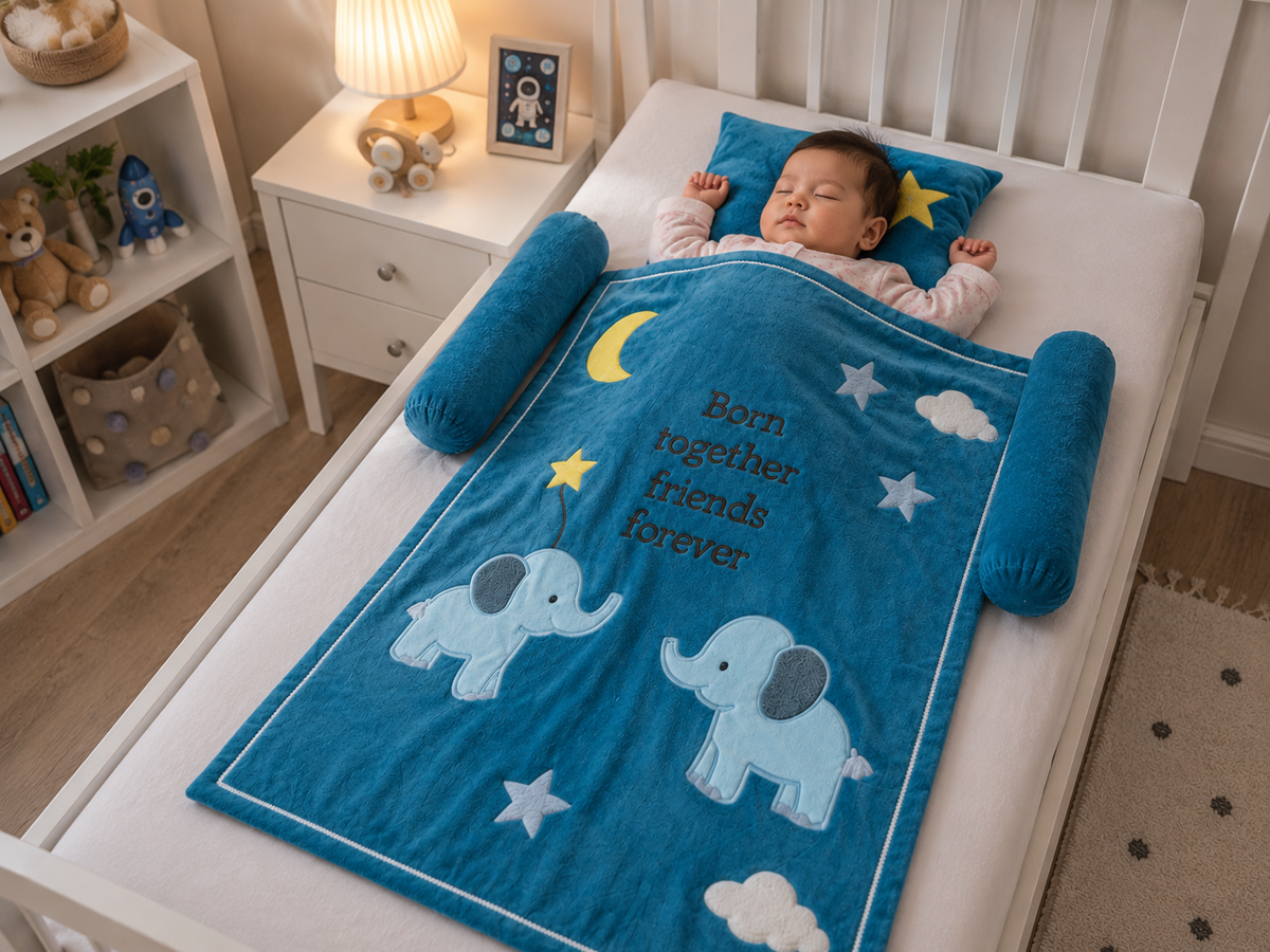 Born Together Elephant Baby Quilt Set – Teal