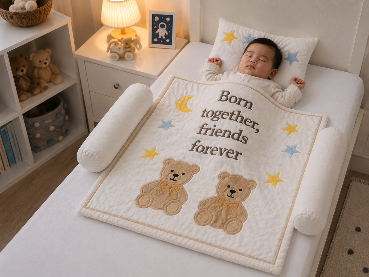 Born Together Teddy Bear Baby Quilt Set