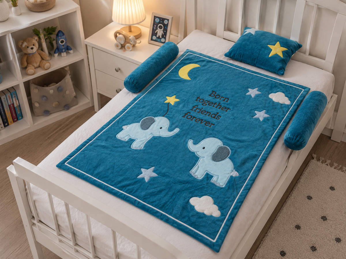 Born Together Elephant Baby Quilt Set – Teal