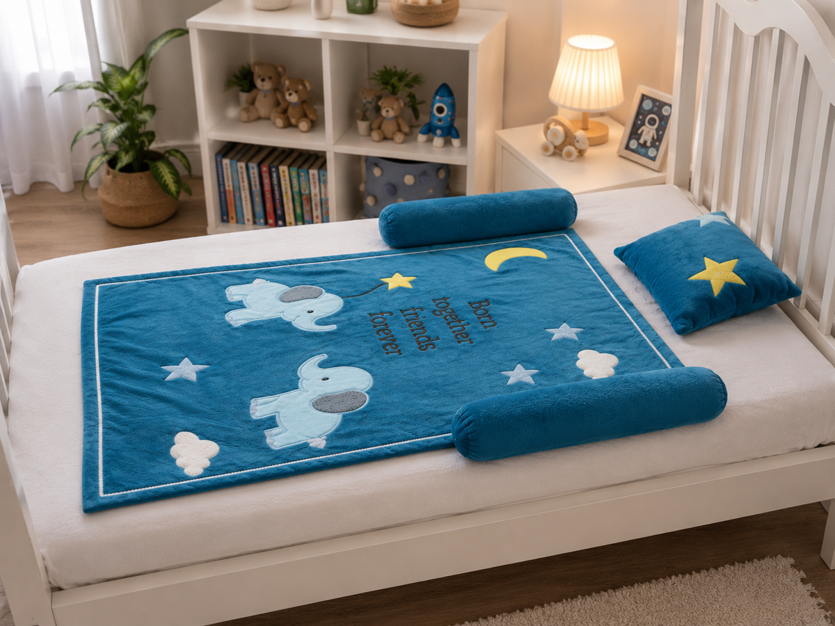 Born Together Elephant Baby Quilt Set – Teal