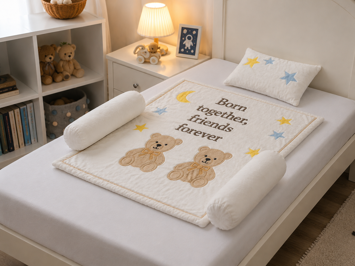 Born Together Teddy Bear Baby Quilt Set
