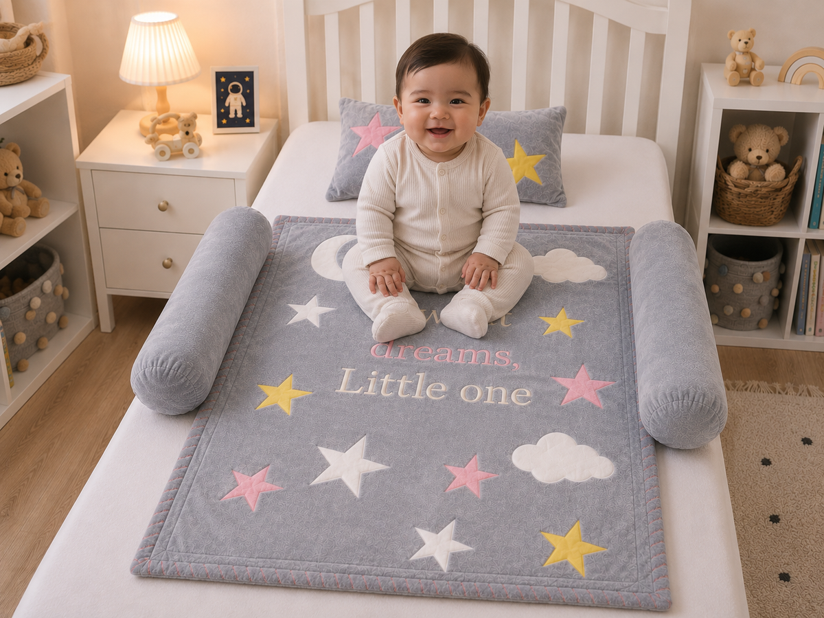 Sweet Dreams Little One Baby Quilt Set – Grey