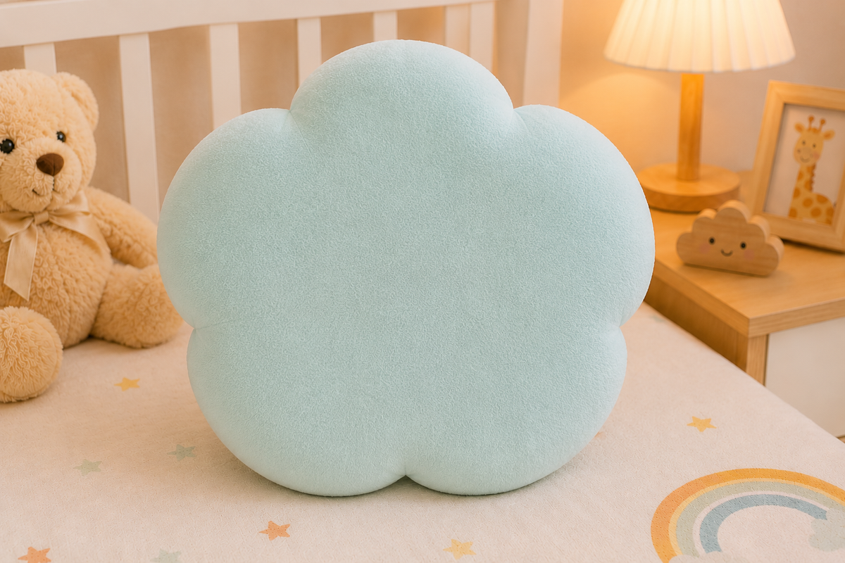 Daisy Dream cloud shaped cushion in mint blue